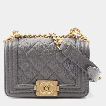 مملوكة مسبقًا Chanel Boy Chanel Mini Matelasse Shoulder Bag In Grained Calfskin Caviar Gray