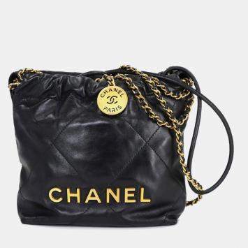 مملوكة مسبقًا Chanel 22 Mini 2-Way Chain Hand/Shoulder Bag In Black Leather