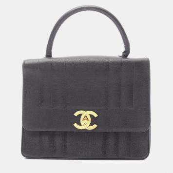 Pre Owned Chanel Mademoiselle Handbag In Grained Calfskin Leather Black