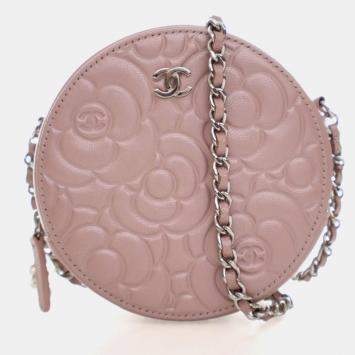 مملوكة مسبقًا Chanel Calfskin Round Camellia Clutch With Chain