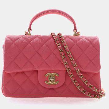 Pre Owned حقيبة شانيل كلاسيكية فلاب بمقبض علوي صغيرة مستطيلة جلد كافيار