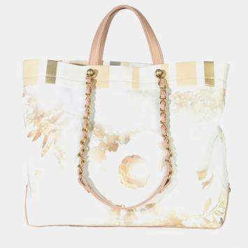 مملوكة مسبقًا Chanel Beige Brown Canvas Floral Shopping Tote