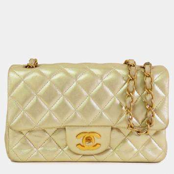 Pre Owned حقيبة شانيل رفرف مفرد كلاسيك ميني مستطيلة جلد حمل ميتاليك ذهبي