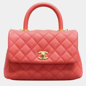 Pre Owned حقيبة شانيل صغيرة كوكو بمقبض كافيار وردي ذهبي اللون الفاتح