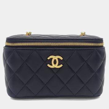 Pre Owned حقيبة شانيل كروس جلد أسود فانيتي