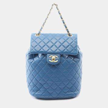 Pre Owned حقيبة ظهر شانيل ميتلاس جلد حمل لون أزرق
