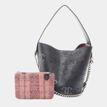 Pre Owned Chanel Punching Logo Coco Mark Shoulder Bag Leather Navy