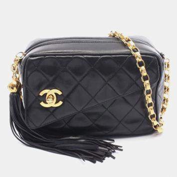Pre Owned Chanel Matelasse Shoulder Bag/Handbag In Lambskin Leather Black
