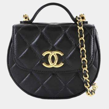 Pre Owned حقيبة كتف صغيرة شانيل بسلسلة ماتيلاسيه من الجلد الأسود