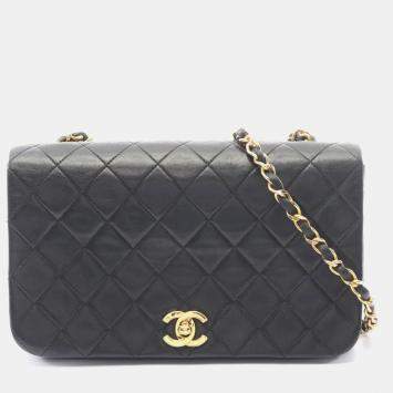 Pre Owned حقيبة كتف/يد شانيل غطاء كامل ماتيلس سوداء جلد الحمل