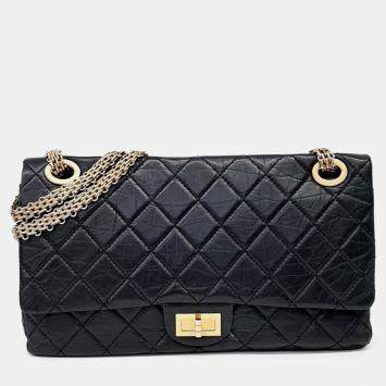 Pre Owned Chanel Black Leather Vintage 2.55 Bag 35