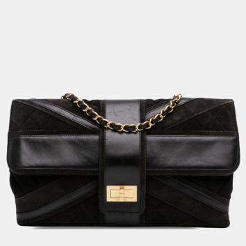 Pre Owned  Chanel Union Jack Reissue 2.55 Double Flap 227 Purple Quilted Suede Shoulder Bag