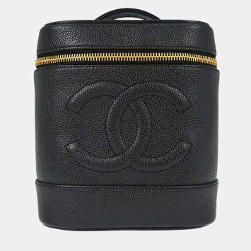 Pre Owned Chanel Timeless Vanity Medium Black Grained Calfskin Leather Top Handle Bag