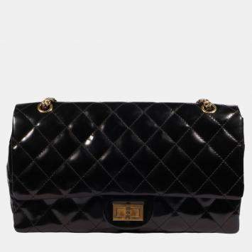 مملوكة مسبقًا Chanel 2.55 Reissue 227 Flap Black Patent Leather Shoulder Bag