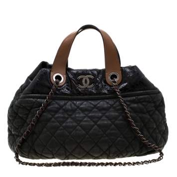 Pre Owned Chanel Olive Green/Black Quilted Leather Hobo
