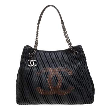 Pre Owned Chanel Black/Orange Perforated Leather CC Chain Tote