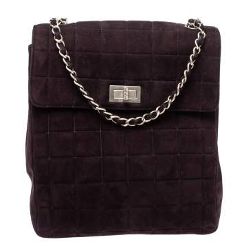 مملوكة مسبقًا Chanel Dark Plum Chocolate Bar Quilted Suede Vintage Multipocket Flap Bag