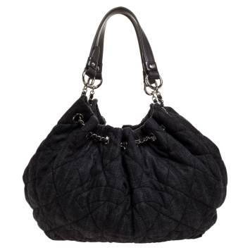 Pre Owned Chanel Black Denim XL Coco Cabas Spirit Bag