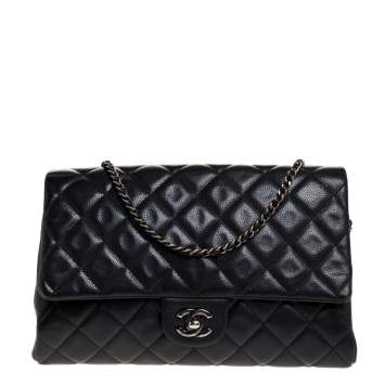 Pre Owned Chanel Anthrx Grey Caviar Quilted Leather Chain Flap Bag