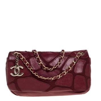 Pre Owned Chanel Burgundy Leather and Fabric Scales Flap Bag
