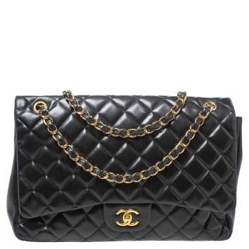Pre Owned Chanel Black Quilted Leather Maxi Classic Single Flap Bag
