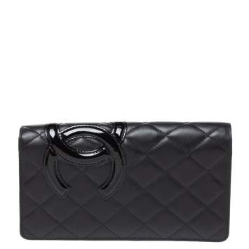 Pre Owned Chanel Black Leather Cambon Ligne Bifold Wallet