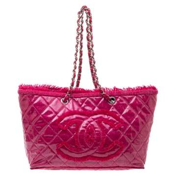 Pre Owned Chanel Pink PVC and Tweed Funny Tote