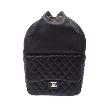 Pre Owned Chanel Black Quilted Lambskin Leather Backpack