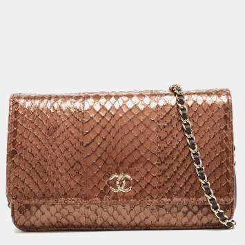 Pre Owned Chanel Metallic Brown Python and Leather WOC Bag