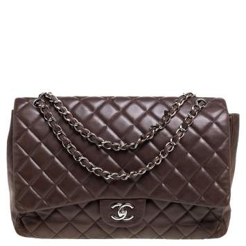 Pre Owned Chanel Brown Quilted Leather Maxi Classic Single Flap Bag