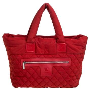 Pre Owned Chanel Red Nylon Coco Cocoon Tote