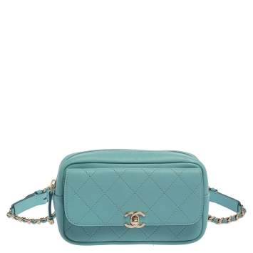 Pre Owned Chanel Light Blue Leather Casual Trip Waist Bag