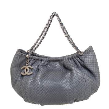 Pre Owned Chanel Grey Python CC Hobo