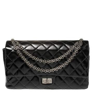Pre Owned Chanel Black Quilted Glazed Caviar Leather Reissue 226 Double Flap Bag