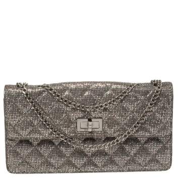 Pre Owned Chanel Silver Quilted Glitter Leather Reissue Flap Bag