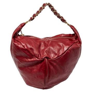 Pre Owned Chanel Dark Red Leather Rock and Chain Hobo