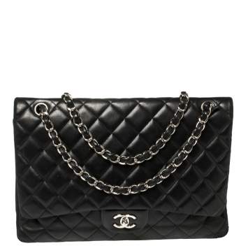 Pre Owned Chanel Black Quilted Leather Maxi Classic Single Flap Bag