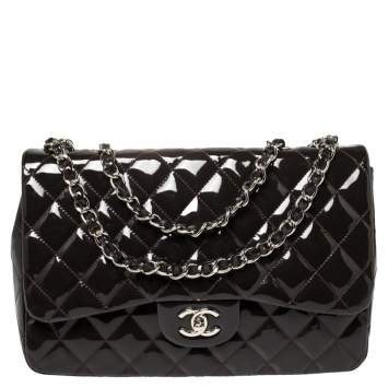 Pre Owned Chanel Purple Quilted Patent Leather Jumbo Classic Single Flap Bag