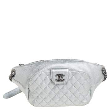 Pre Owned Chanel Silver Quilted Leather Casual Rock Belt Bag