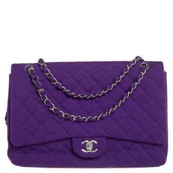 Pre Owned Chanel Purple Quilted Jersey Maxi Classic Single Flap Bag