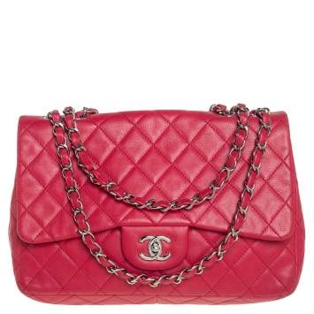 Pre Owned Chanel Red Quilted Caviar Leather Classic Single Flap Bag