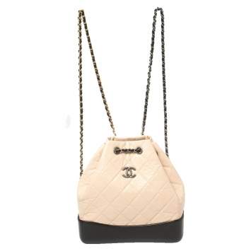 Pre Owned Chanel Beige/Black Aged Quilted Leather Small Gabrielle Backpack