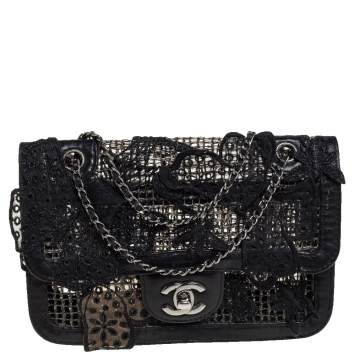 Pre Owned Chanel Black PVC Mesh And Leather Butterfly Flap Shoulder Bag