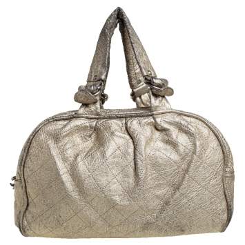 Pre Owned Chanel Gold Quilted Leather Boston Bag