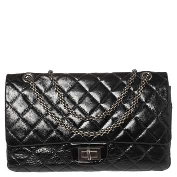 Pre Owned Chanel Black Quilted Patent Leather Jumbo Reissue 2.55 Classic 227 Flap Bag