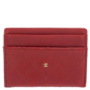 Pre Owned Chanel Red Quilted Leather Classic Vintage Card Holder