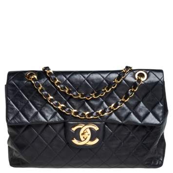 Pre Owned Chanel Black Quilted Leather Maxi Vintage Classic Single Flap Bag