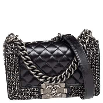 Pre Owned Chanel Black Quilted Leather Small Boy Flap Bag