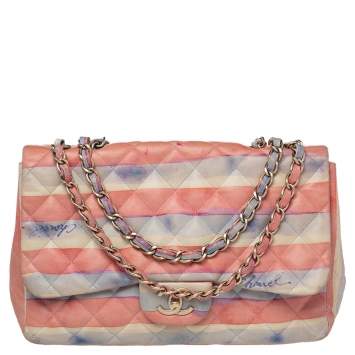 Pre Owned Chanel Multicolor Watercolor Colorama Leather Jumbo Classic Single Flap Bag