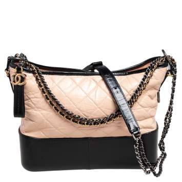 Pre Owned Chanel Beige/Black Quilted Leather Gabrielle Hobo 